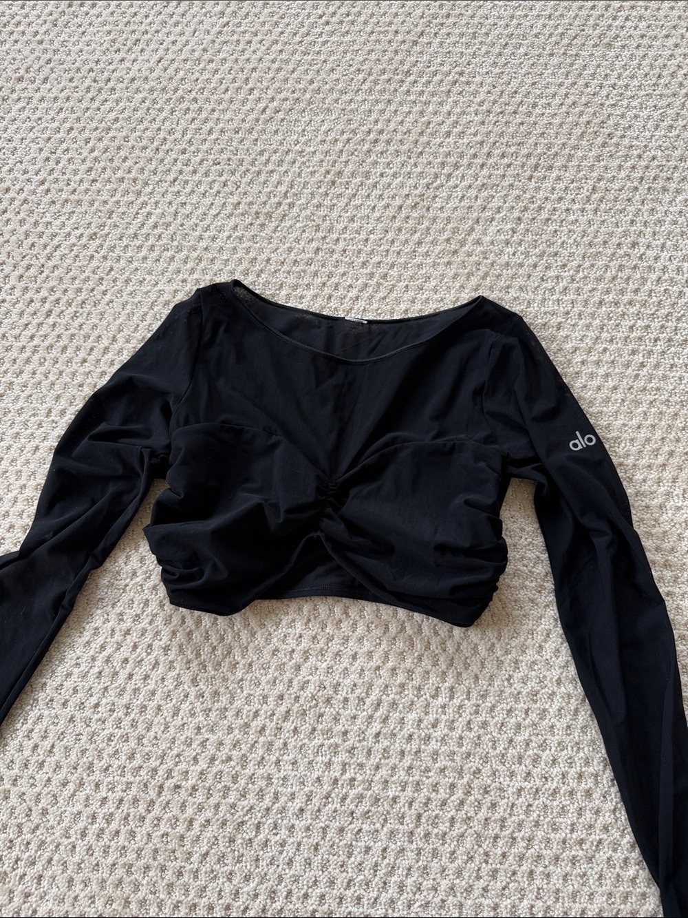 ALO Yoga Black Long-Sleeve mesh Crop Top